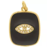 Colgante ojo rectangular de óxido de zirconio y resina epoxi 19x15 mm - Dorado - Negro