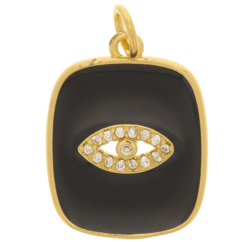 Colgante ojo rectangular de óxido de zirconio y resina epoxi 19x15 mm - Dorado - Negro