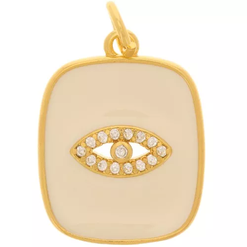 Colgante ojo rectangular de óxido de zirconio y resina epoxi 19x15 mm - Dorado - Nude