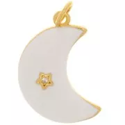 Colgante de luna con motivo de estrella con óxido de zirconio y resina epoxi 21x14 mm - Dorado - Blanco x1