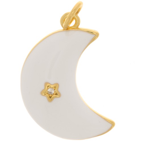 Colgante de luna con motivo de estrella con óxido de zirconio y resina epoxi 21x14 mm - Dorado - Blanco x1