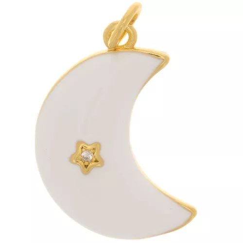Colgante de luna con motivo de estrella con óxido de zirconio y resina epoxi 21x14 mm - Dorado - Blanco x1