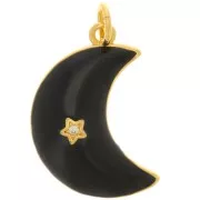 Colgante de luna con motivo de estrella con óxido de zirconio y resina epoxi 21x14 mm - Dorado - Negro x1