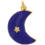 Colgante de Luna con Motivo de Estrella con Circón y Resina Epoxi 21x14mm - Dorado - Azul Oscuro|raw }}