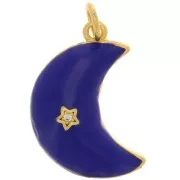 Colgante de Luna con Motivo de Estrella con Circón y Resina Epoxi 21x14mm - Dorado - Azul Oscuro