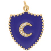 Colgante escudo motivo luna con óxido de zirconio y resina 23x18 mm - Dorado - Azul oscuro|raw }}