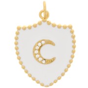 Colgante escudo motivo luna con óxido de zirconio y resina epoxi 23x18 mm - Dorado - Blanco