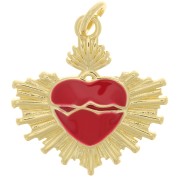 Colgante corazón Ex-Voto de resina epoxi 20,5x20 mm - Dorado - Rojo x1|raw }}