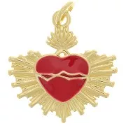 Colgante corazón Ex-Voto de resina epoxi 20,5x20 mm - Dorado - Rojo x1