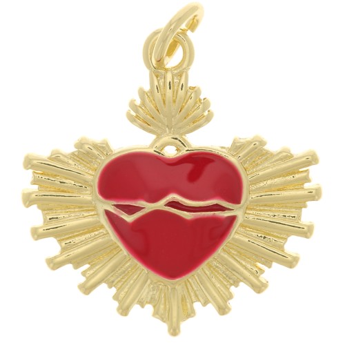 Colgante corazón Ex-Voto de resina epoxi 20,5x20 mm - Dorado - Rojo x1