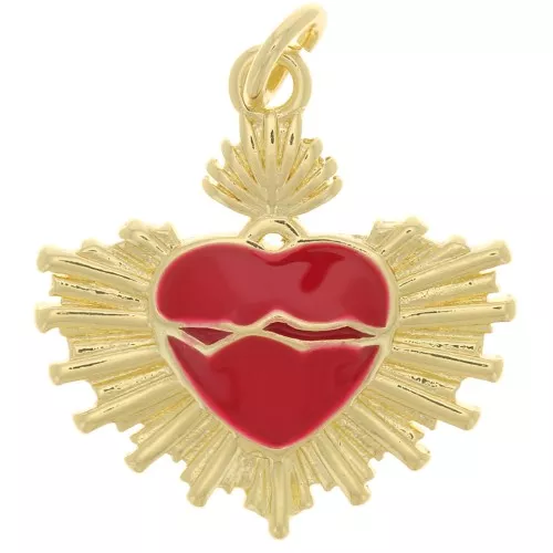 Colgante corazón Ex-Voto de resina epoxi 20,5x20 mm - Dorado - Rojo x1
