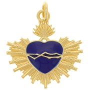 Colgante corazón Ex-Voto de resina epoxi 20,5x20 mm - Dorado - Azul oscuro x1