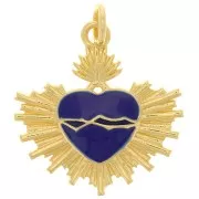 Colgante corazón Ex-Voto de resina epoxi 20,5x20 mm - Dorado - Azul oscuro x1