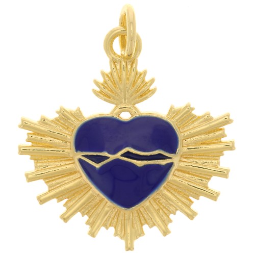 Colgante corazón Ex-Voto de resina epoxi 20,5x20 mm - Dorado - Azul oscuro x1