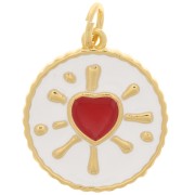 Colgante corazón redondo de resina epoxi 16 mm - Dorado - Blanco - Rojo x1