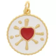 Colgante corazón redondo de resina epoxi 16 mm - Dorado - Blanco - Rojo x1