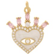 Colgante corazón y ojo - resina epoxi y óxido de zirconio 21x19 mm - Dorado - Nude - Rosa