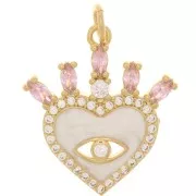 Colgante corazón y ojo - resina epoxi y óxido de zirconio 21x19 mm - Dorado - Nude - Rosa