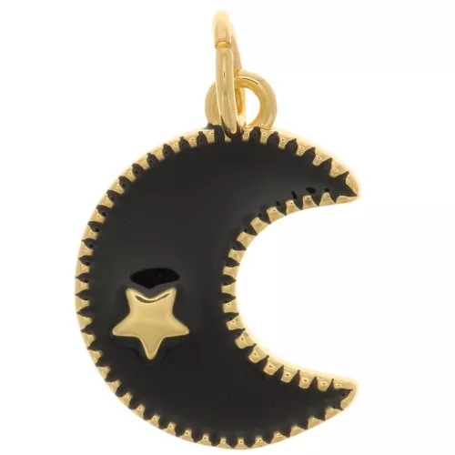 Colgante de luna de resina epoxi con motivo de estrella 15x11 mm - Dorado - Negro x1