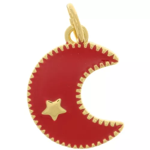 Colgante de luna de resina epoxi con motivo de estrella 15x11 mm - Dorado - Rojo x1