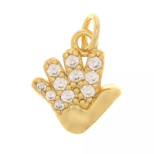 Charm de mano con óxido de zirconio 11x9 mm - Dorado - Cristal x1