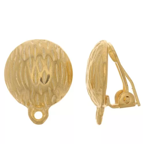 Pinzas de oreja media bola estriada de 14 mm con anillo cerrado Dorado oro fino x2
