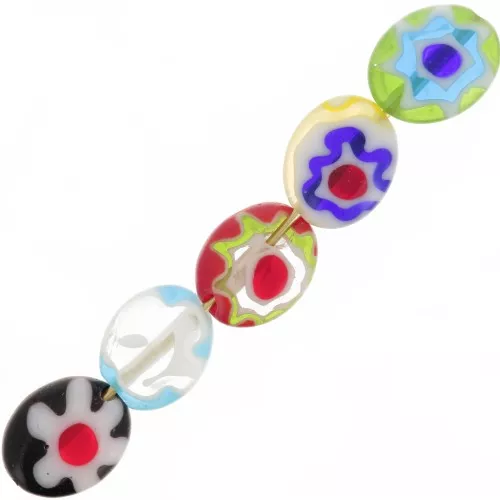 Cuentas planas ovaladas de vidrio Millefiori 10x8 mm - Multicolor x10