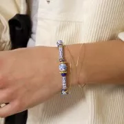 Cuentas redondas de cerámica de 8 mm - patrón gráfico - Blanco - Azul x4