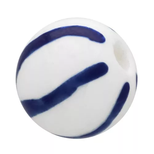 Cuentas redondas de cerámica 10 mm - rayas - Blanco - Azul x4