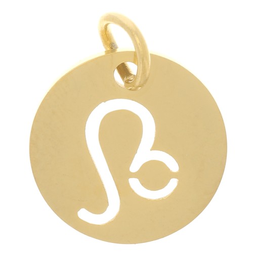 Charm redondo - Signo astrológico de Leo 12 mm - Acero inoxidable 304 dorado x1
