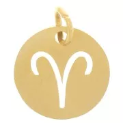 Colgante redondo - Signo del zodiaco Aries 12 mm - Acero inoxidable 304 dorado x1