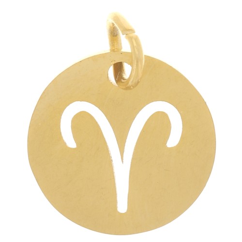 Colgante redondo - Signo del zodiaco Aries 12 mm - Acero inoxidable 304 dorado x1
