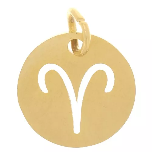 Colgante redondo - Signo del zodiaco Aries 12 mm - Acero inoxidable 304 dorado x1