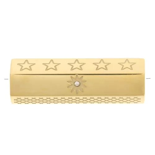 Cuenta cilíndrica de 26x9 mm con óxido de zirconio - Acero inoxidable 304 Dorado x1