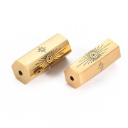 Cuenta cilíndrica con motivos y óxido de zirconio 20x9 mm - Acero inoxidable 304 Dorado x1
