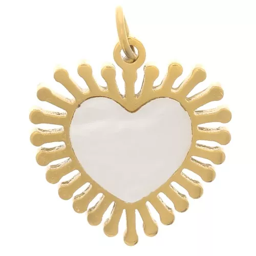 Charm de corazón 12 mm con nácar - Acero inoxidable 304L Dorado x1