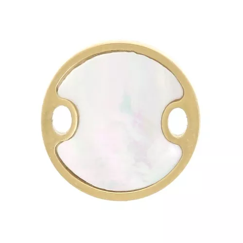 Entrepieza redondo de 10 mm con nácar - Acero inoxidable dorado 316L x1