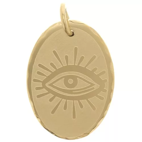 Colgante ovalado 18x13 mm motivo ojo - Acero inoxidable 304 Dorado x1