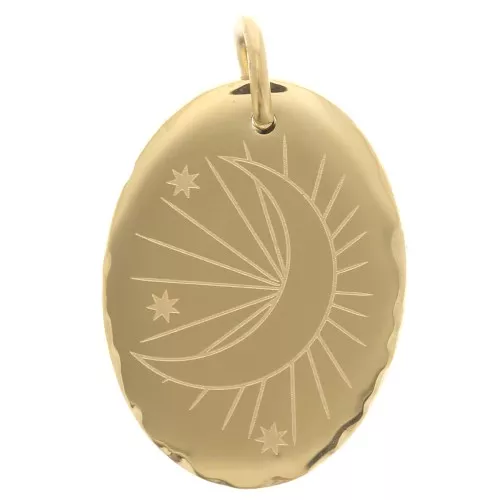 Colgante ovalado 18x13 mm motivo luna - Acero inoxidable 304 Dorado x1