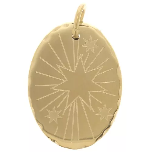 Colgante ovalado 18x13 mm diseño estrella - Acero inoxidable 304 Dorado x1