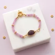 Cuenta de escarabajo ovalada grabada 14x10 mm en piedra preciosa - Amatista x1