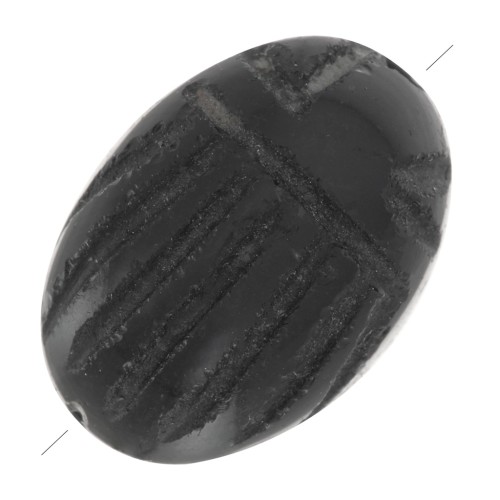 Cuenta de escarabajo ovalada grabada 14x10 mm en piedra preciosa - Ónix negro x1