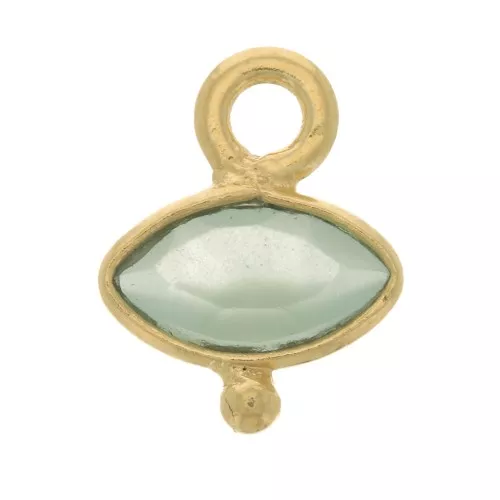 Charm de ojo de cristal facetado y bola pequeña 8x7 mm - Dorado fino - Aqua x1
