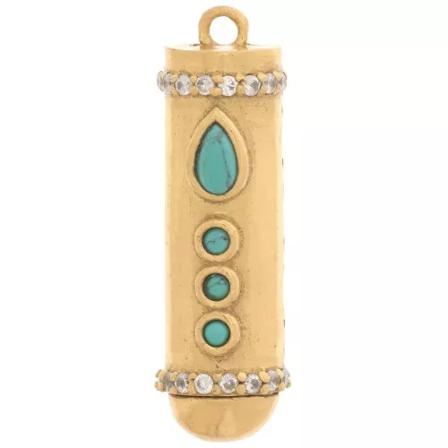 Colgante calado 32x9mm óxido de zirconio y gema de imitación - Dorado oro fino- Turquesa