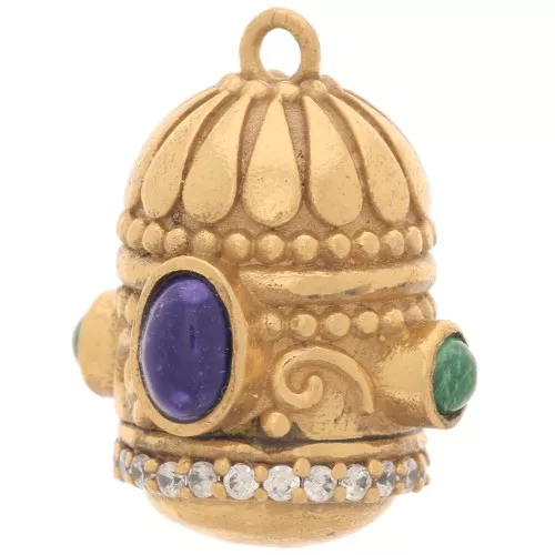 Colgante étnico 23x19mm óxido de zirconio y piedra preciosa - Dorado fino - Malaquita - Lapis