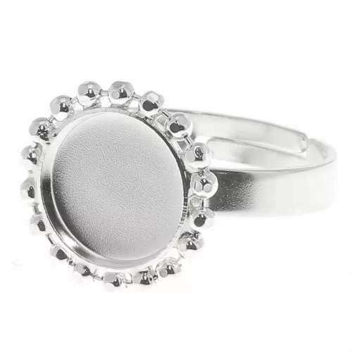 Anillo de bolas diamantado - cabujón fondo plano 10 mm Tamaño 54 a 58 - Plateadox1