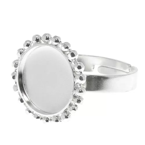 Anillo de bolas diamantado - cabujón fondo plano 12 mm Tamaño 54 a 58 - Plateadox1