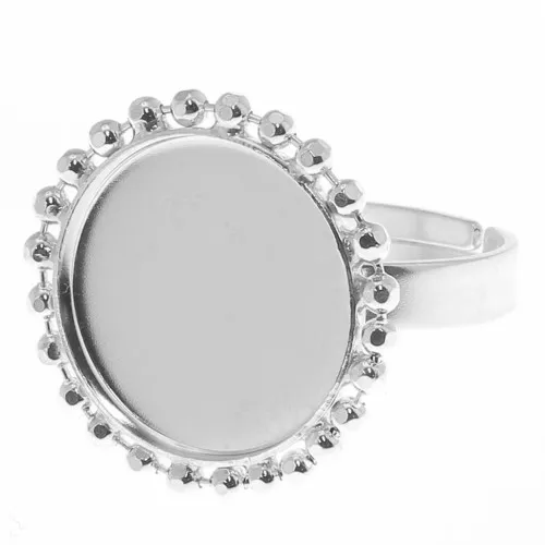 Anillo de bolas diamantado - cabujón fondo plano 15 mm Tamaño 54 a 58 - Plateadox1