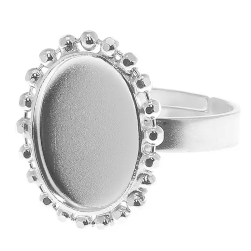 Anillo de bolas diamantado - cabujón fondo plano 14x10 mm Tamaño 54 a 58 - Plateadox1