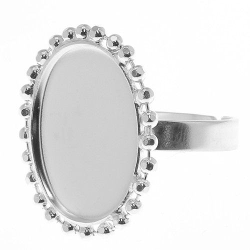 Anillo de bolas diamantado - cabujón fondo plano 18x13 mm Tamaño 54 a 58 - Plateadox1